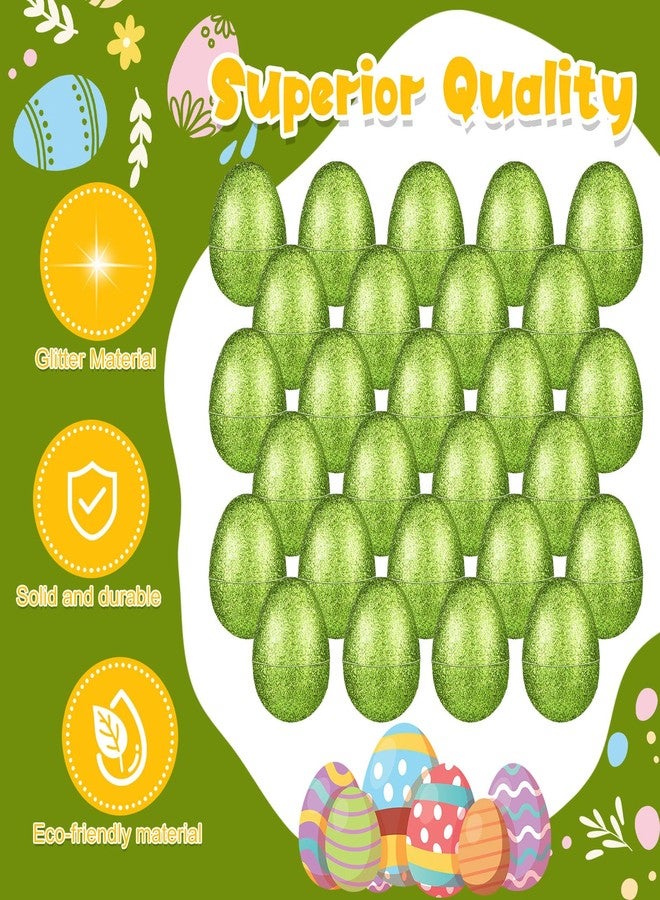Simgoing 24 Pcs Glitter Easter Eggs Plastic Easter Fillable Hinged Eggs Bulk 2.3 Inch for Hunt Basket Stuffer Surprise Award Prize Party Favor Treats Gifts(Green) - Image 3